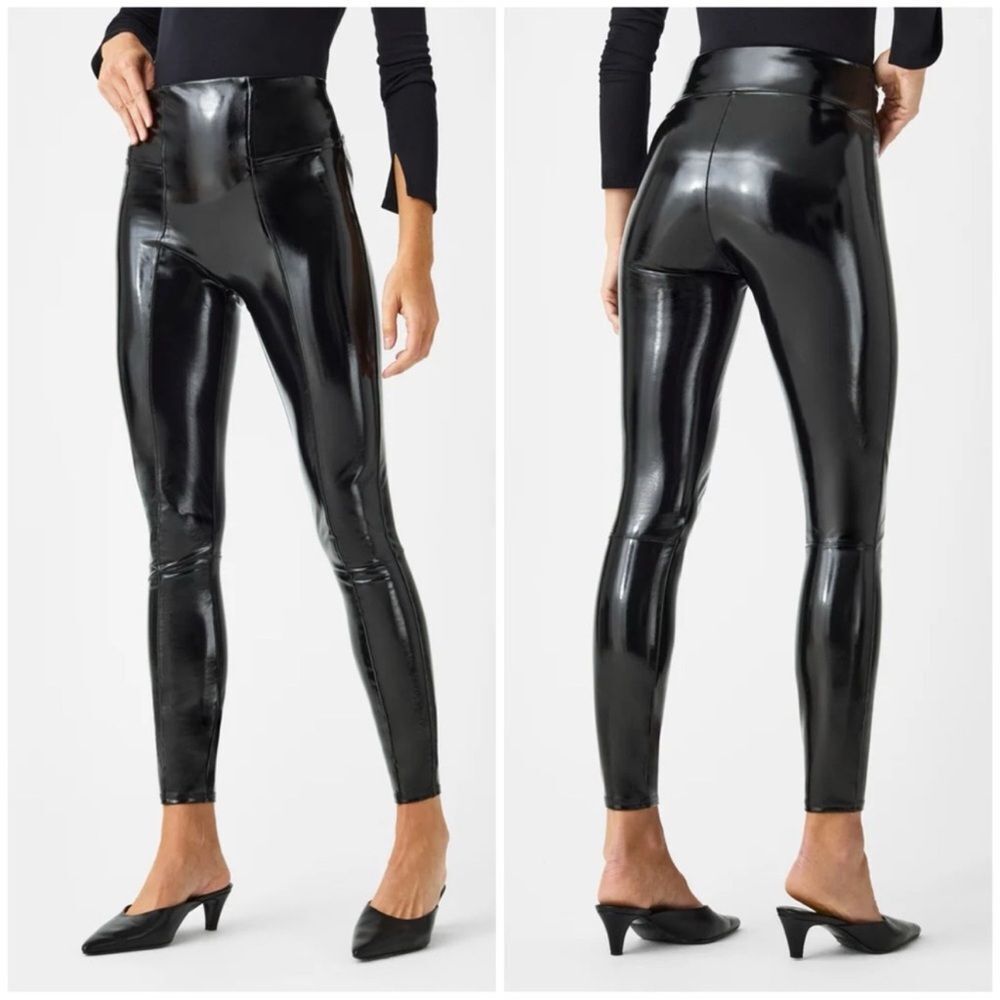 Spanx Faux Patent Leather Leggings In Classic Black Glossy 20301T Medium Tall